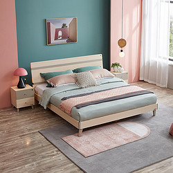 QuanU 全友 106305 板式床 木款白橡1.5米单床