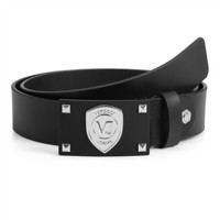 VERSACE JEANS范思哲男士黑色皮革LOGO板扣腰带D8YSBF08 70818 899 110码