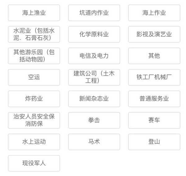 中國人保 1-6類職業意外險