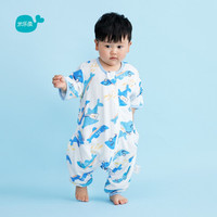 米乐鱼 婴儿睡袋夏季宝宝防踢被儿童分腿睡袋七分袖带脚套二层纱布睡袋 吉他鲨鱼90码