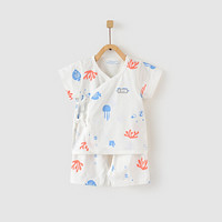 童泰夏款婴儿衣服0-3月新生儿纯棉短袖套装宝宝和服内衣2件套 TS02J130 海底 52