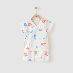 Tongtai 童泰 夏款婴儿衣服0-3月新生儿纯棉短袖套装宝宝和服内衣2件套 TS02J130 海底 52cm