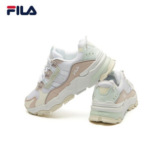 FILA 斐乐官方 TREK 满天星老爹鞋女 2021夏季新款休闲时尚运动鞋 斐乐白/雾绒粉-WH 38