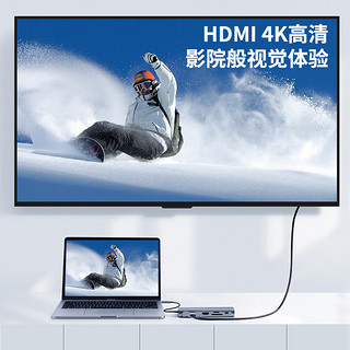 晶华 Type-C扩展坞USB-C转HDMI/VGA/千兆网口/分线器苹果雷电华为笔记本电脑带音频转接头转换器 十二合一