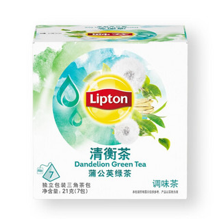 立顿Lipton 花草茶 清衡茶 蒲公英茶 蒲公英绿茶 三角茶包袋泡茶叶调味茶7包21g