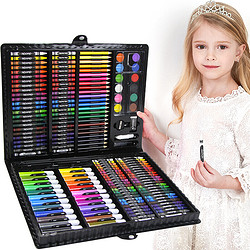 逸倾缘 六一儿童节礼物男孩女孩3-14岁蜡笔水彩笔画画工具 168件黑色实用绘画文具套装礼盒大礼包