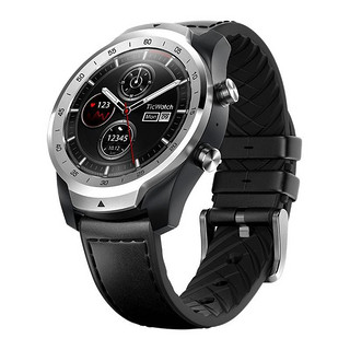 TicWatch Pro 智能手表 蓝牙版 45mm 流光银表盘 黑色皮革表带（GPS、NFC）