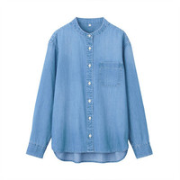 無印良品 無印良品 MUJI 女士长袖衬衫 BCB06A0A 蓝色 S
