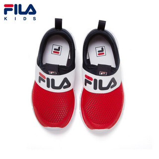 FILA KIDS 斐乐儿童小童男童鞋2021夏季新款一脚蹬休闲鞋舒适跑鞋 K14B122406F 火红/传奇蓝-RN 31码/内长19.5cm