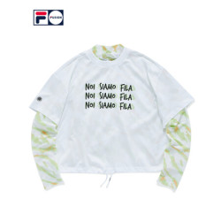 FILA 斐乐 FUSION 斐乐潮牌短袖T恤两件套2021夏秋新款时尚运动上衣女 T11W131107F 标准白-WT