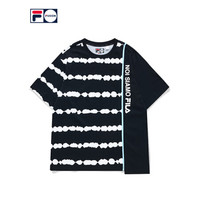 FILA FUSION 潮牌官方针织短袖衫2021夏秋新款扎染印花运动T恤男 T11M131105F 黑白跳动-BK（宽松版型，建议拍小一码） 175/96A/L
