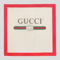 GUCCI 古驰 女士象牙色标识双G印花LOGO真丝围巾丝巾