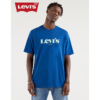 Levi's李维斯男士深蓝色圆领纯棉LOGO印花短袖T恤16143-0127 深蓝色 XS