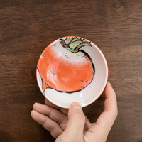 美浓烧 绘手纸味碟日本进口陶瓷小吃碟子小号和风调味碟 红萝卜味碟