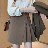 粉娘 百褶裙女2021早春新款高腰显瘦半身裙a字不规则职业轻熟包臀短裙
