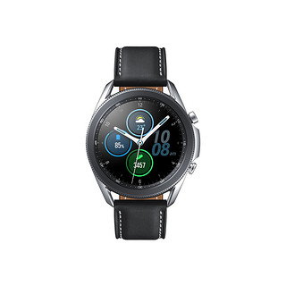 SAMSUNG 三星 Galaxy Watch3 蓝牙版 智能手表 45mm 冷山灰不锈钢表盘 黑色皮革表带(GPS、血氧)