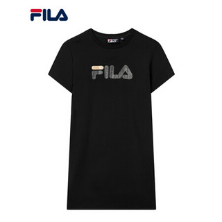 FILA 斐乐官方 女子连衣裙2020春季新款运动宽松针织连衣裙女裙 正黑色-BK 170/88A/L