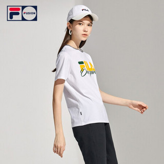 FILA FUSION斐乐女子短袖T恤2021年春季新款基础休闲全棉短袖衫 T11W115104F 标准白-WT 165/84A/M