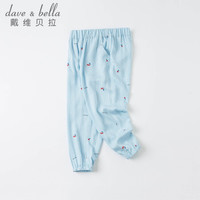 davebella戴维贝拉童装大童女装棉麻中大童裤子儿童薄款亚麻休闲裤小女孩夏装女童长裤 蓝白条纹DKD17976 150cm(建议身高140-150cm)