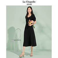La Chapelle 拉夏贝尔 SPORT夏季新款女式心机开叉收腰连衣裙方领修身中长裙