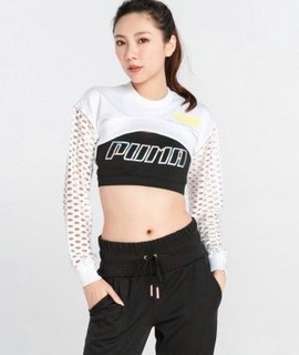 PUMA x SOPHIA 女款透气时尚长袖女式短款卫衣 M 白色