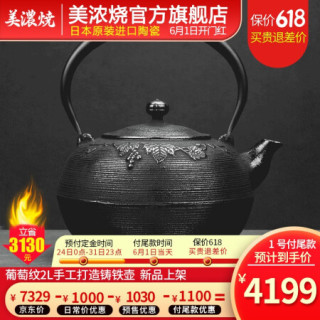 美浓烧 日本南部铁器葡萄纹2L手工打造铸铁壶注煮水茶器煮茶老铁壶 南部铁器-葡萄