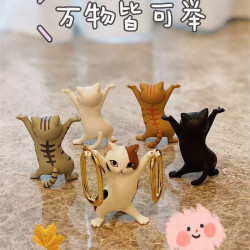 日系妖娆猫笔架可爱抬棺猫桌面摆件笔跳舞猫卡通猫新年送人礼物5只喵喵 