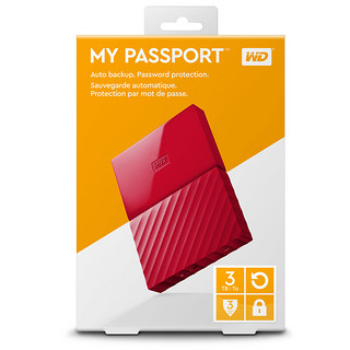 Western Digital 西部数据 My Passport系列 2.5英寸 移动机械硬盘 3TB USB 3.0 中国红