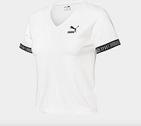 PUMA 彪马 官方正品 新款女子休闲串标V领短袖T恤 SPORT 532709