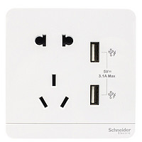 Schneider Electric 施耐德电气 AvatarOn绎尚系列 五孔带两USB插座 镜瓷白