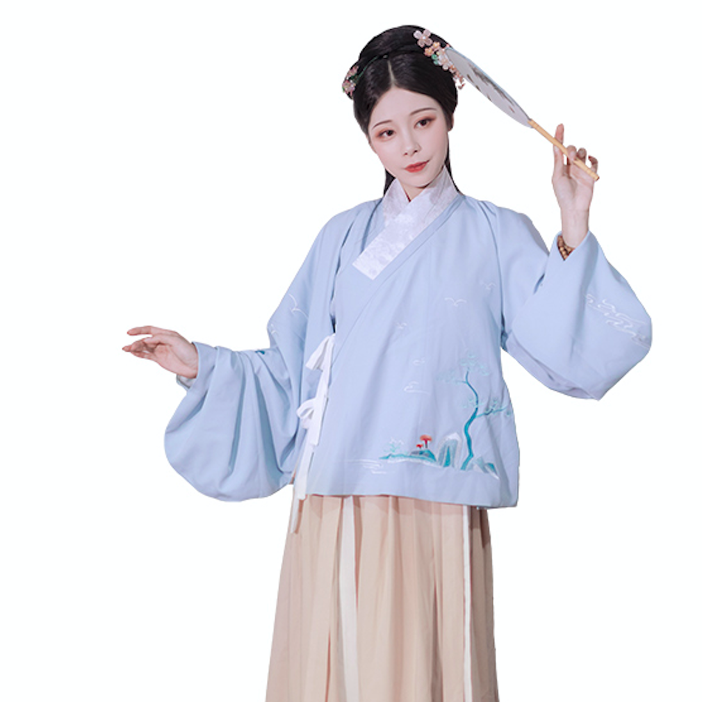 观其赋 汉服 锦笙 女士交领短袄 蓝色 S