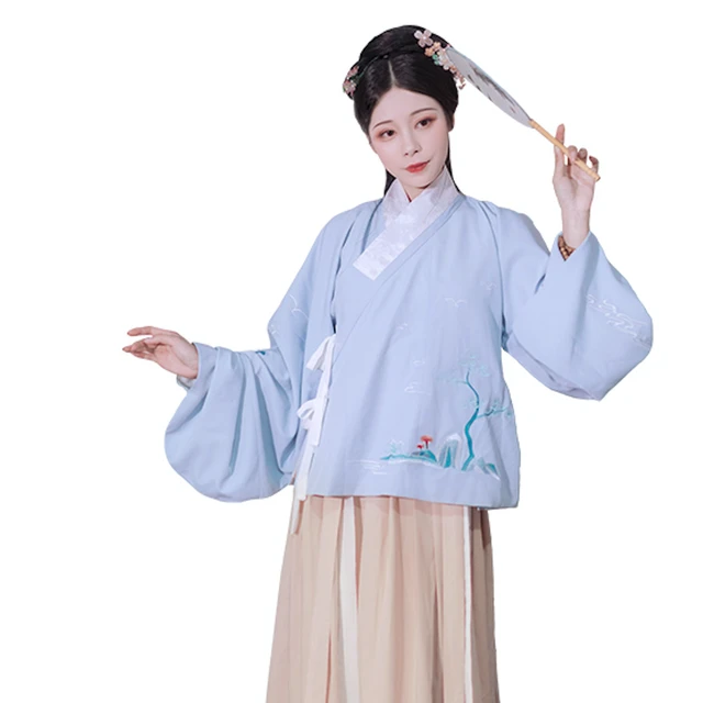 观其赋 汉服 锦笙 女士交领短袄 蓝色 S