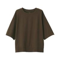 無印良品  無印良品 MUJI 女士圆领五分袖T恤 BBK04A0A 深棕色 M-L