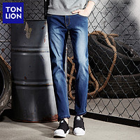 Tonlion 唐狮 春季新款牛仔裤男装青少年弹力韩版加绒修身小脚牛仔裤