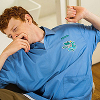 WARMTREES2021SS 瑜伽鳄鱼刺绣标 蓝白细条纹开领短袖衬衫 S 蓝白细条纹