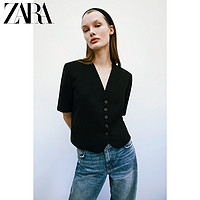 ZARA 新款 女装 亚洲限定 无翻领短款休闲西装外套 02761066800