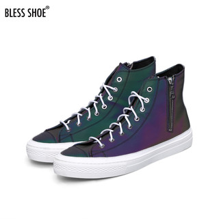 BLESS SHOE Demon夜魔 夏季 彩色反光鞋情侣款高帮帆布鞋休闲鞋 彩色反光 36