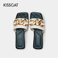 KISSCAT 接吻猫 2021年夏季女士休闲时尚平跟拖鞋