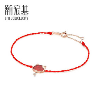 潮宏基 CHJ JEWELLERY 财猫 玛瑙钻石18K金玫瑰金彩金手链红手绳国潮女款 SCK32201043 约16cm加尾链