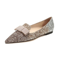 周仰杰 JIMMY CHOO 女士闪光面料尖头平底鞋玫瑰金色银色渐变 GALA VNB 193 ROSE GOLD GOLD SILVER 37码