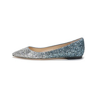 周仰杰 JIMMY CHOO 女士闪光面料尖头单鞋平底鞋银色暮蓝色渐变 ROMY FLAT BRE 173 SILVER DUSK BLUE 38码