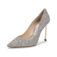 周仰杰 JIMMY CHOO 女士闪光面料尖头高跟鞋绿色银色多色 ROMY 100 JOY 211 SILVER MULTI 37.5码