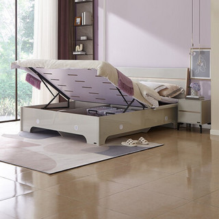 QuanU 全友 家居 双人床现代简约高箱床双色拼接床屏设计储物床卧室家具126101B 1.8米高箱床