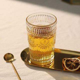 玻璃杯家用高颜值透明水杯复古浮雕杯子ins太阳花欧式风