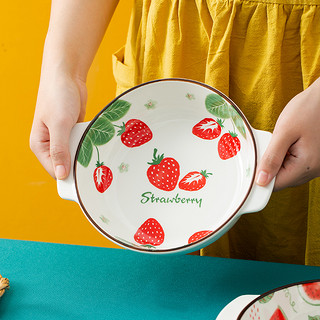 北欧创意焗饭盘陶瓷家用可爱网红双耳烤碗水果沙拉碗烘焙甜品碗