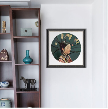 雅昌 当代著名油画家姜国芳 新中式人物油画《兰》66*66cm 典雅栗（偏金色）油画布