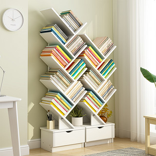 简易书架置物架落地简约学生创意树形客厅家用经济型收纳小型书柜 6层带格款（皎蓝木纹色）