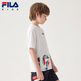 FILA 斐乐童装男童短袖T恤2021夏季新款儿童纯棉上衣 标准白-WT 160cm