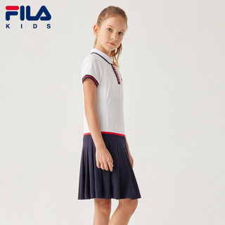 FILA（斐乐）童装女童连衣裙2021夏季新款儿童中大童洋气时尚优雅裙子 玉石白-WT 130cm