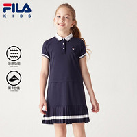 FILA（斐乐）童装女童短袖连衣裙2021夏季新款儿童洋气公主运动裙子红 RD宝蓝-NV 140cm